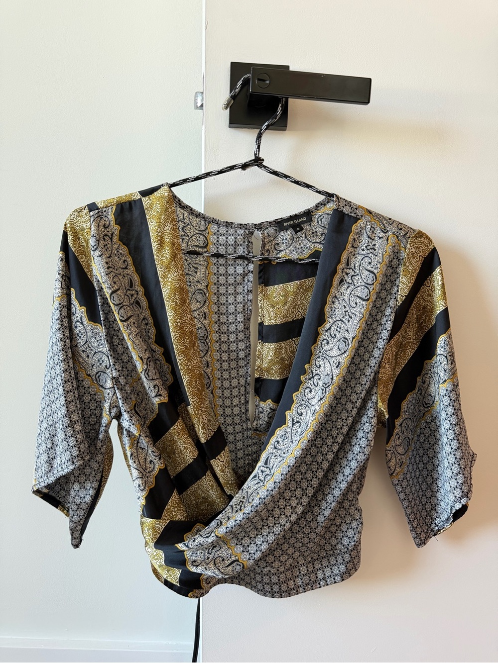 River Island Black and Gold Paisley Wrap Blouse